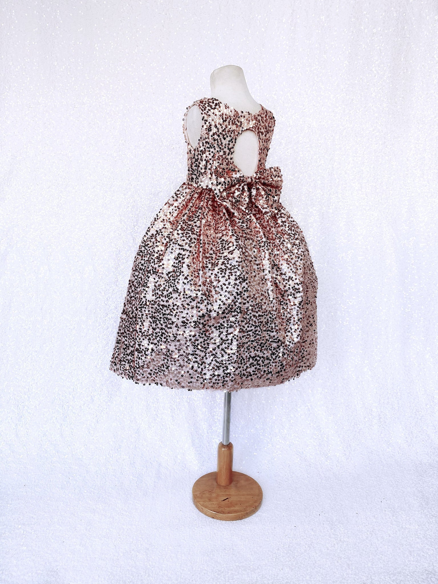 Open Back Keyhole Sleeveless Rose Gold Full Sequin Blush Bow Gown