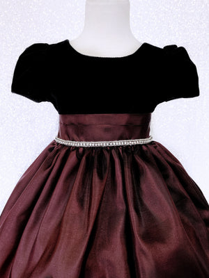 Short Sleeve Velvet Black Burgundy Taffeta Dress