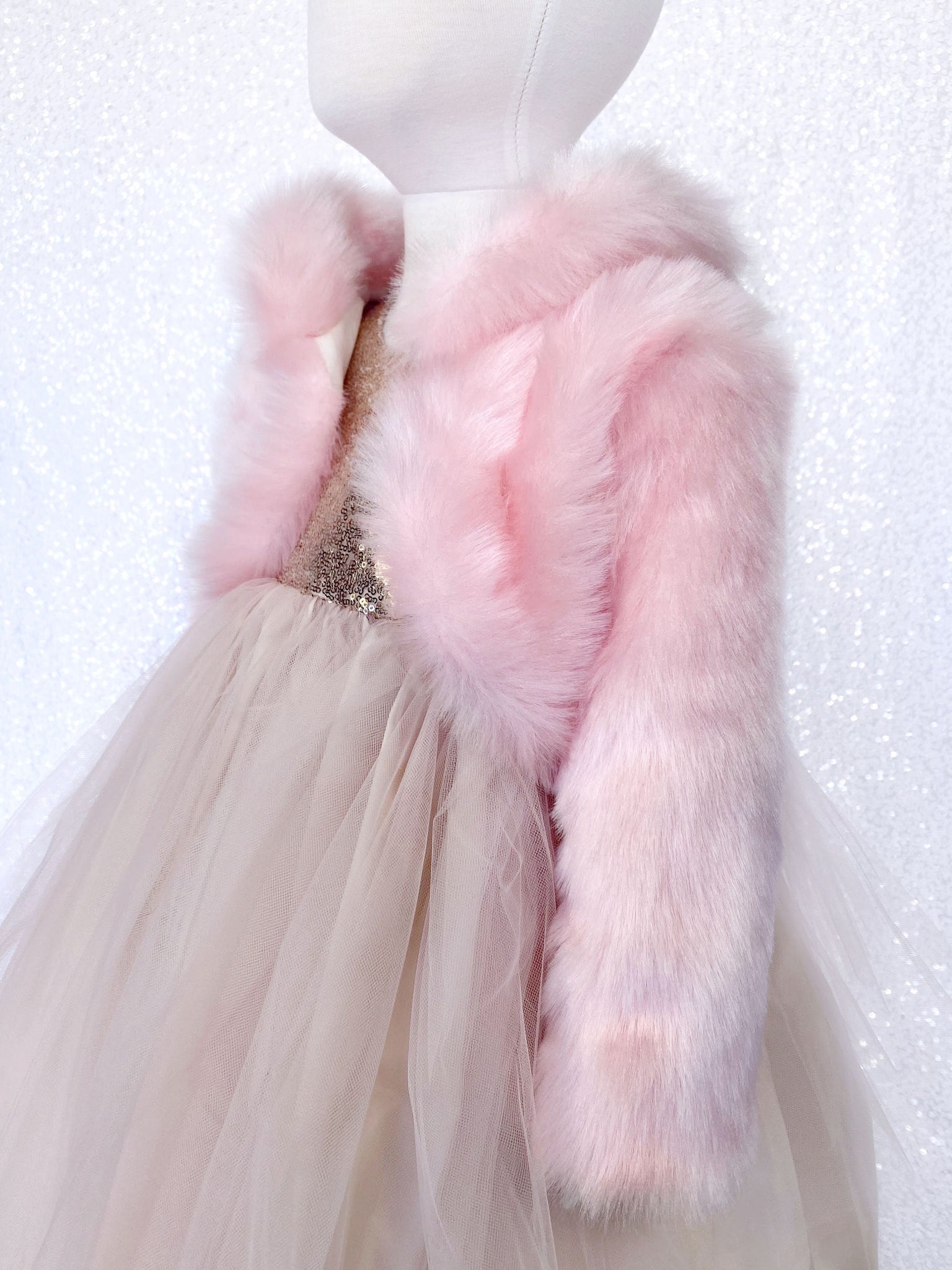 Pink Long Sleeve Faux Fur Collar Open Front Kid Coat