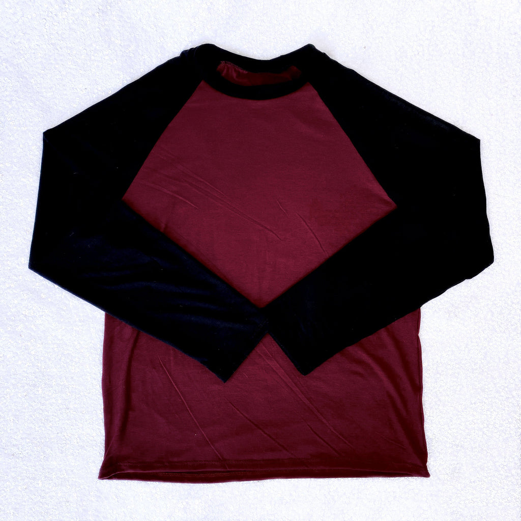 Black Burgundy Long Sleeve PJ Shirt Top Adult Unisex