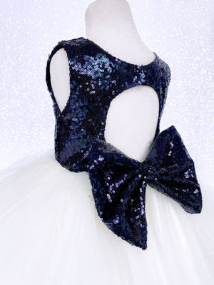 Navy Blue Sequin Sequence Ivory Hi Low Tulle Dress