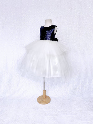 Navy Blue Sequin Sequence Ivory Hi Low Tulle Dress