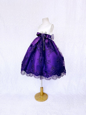 Flower Purple Embroidery Sleeveless Ivory Satin Dress