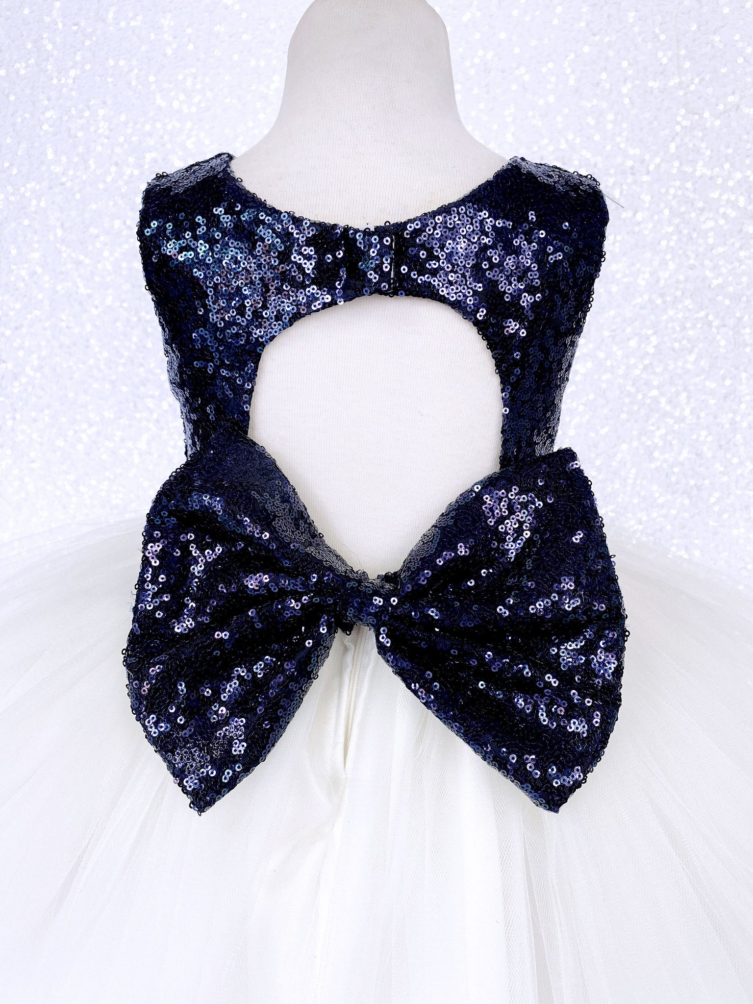 Navy Blue Sequin Sequence Ivory Hi Low Tulle Dress