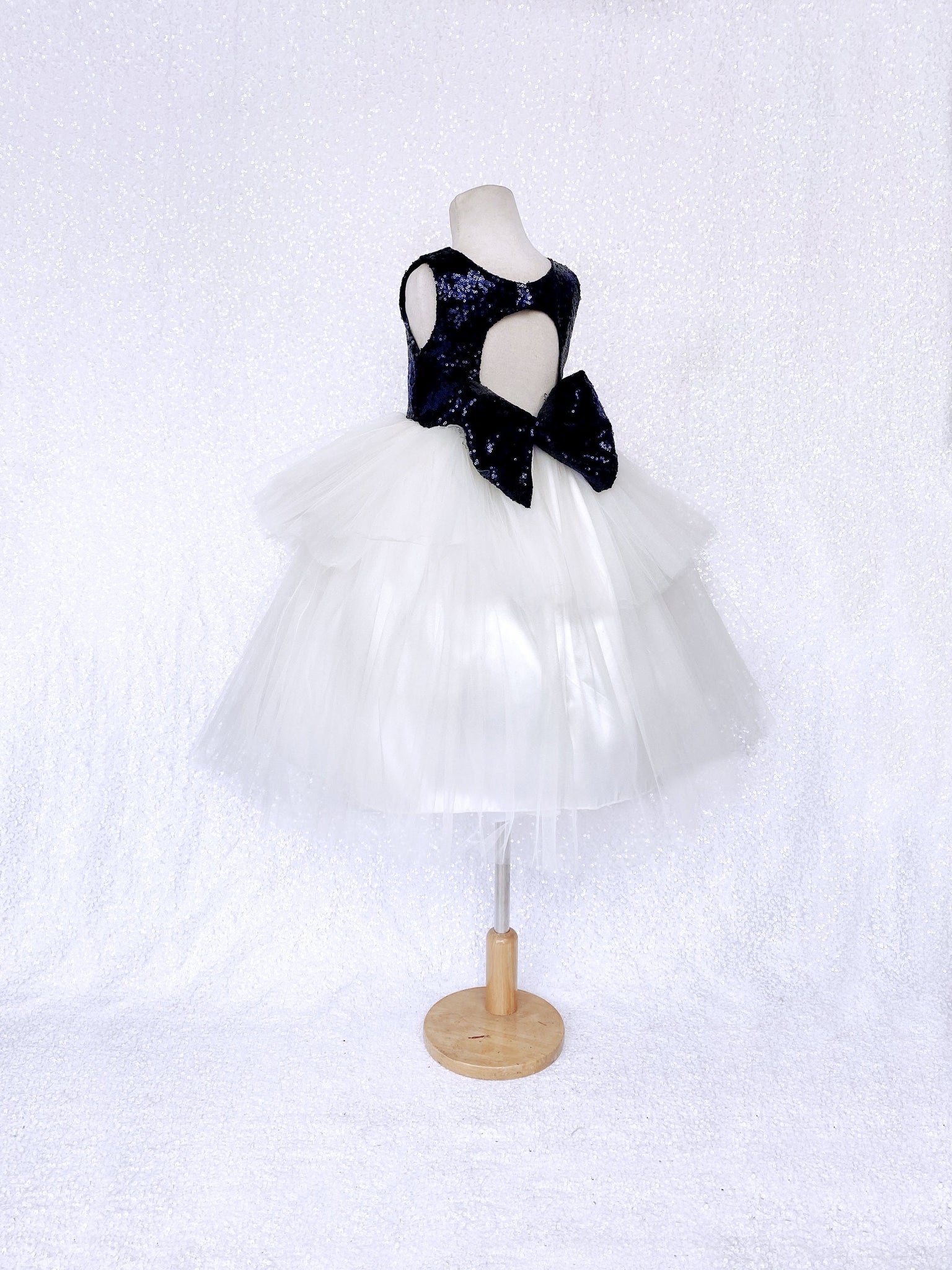 Navy Blue Sequin Sequence Ivory Hi Low Tulle Dress