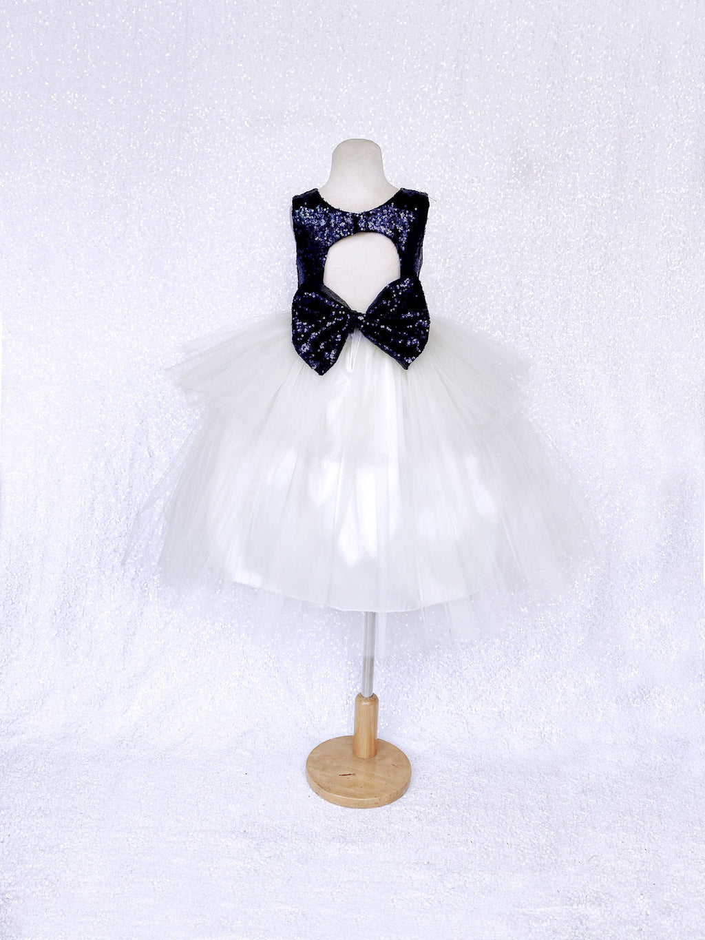 Navy Blue Sequin Sequence Ivory Hi Low Tulle Dress