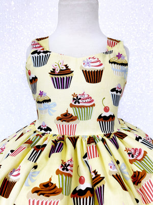 Cupcake Patterned Knee Length Sleeveless Dress