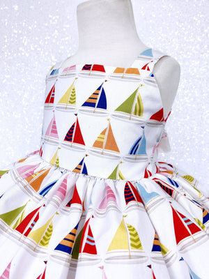 Spring Multi Colored Sailboat White Knee Length Dress