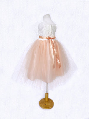 Off White Ivory Lace 2 Layer Peach Tulle Dress