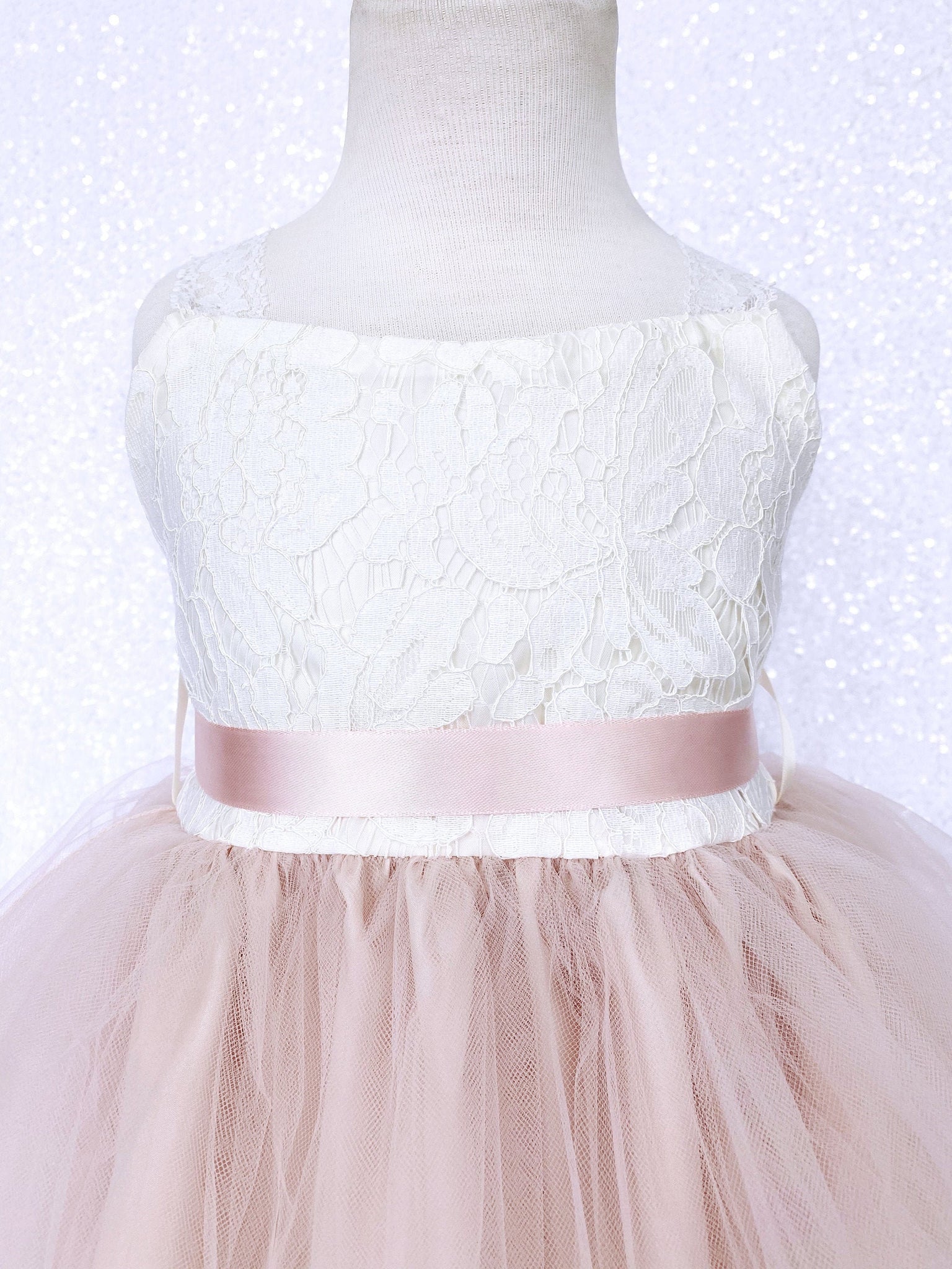 Blush Pink 2 Layer Tulle Ivory Off White Lace Dress