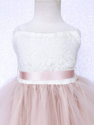 Blush Pink 2 Layer Tulle Ivory Off White Lace Dress