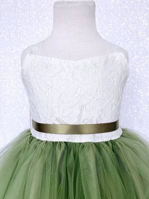 Green Sage 2 Layer Tulle Ivory Lace Gown