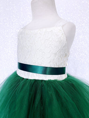 Hunter Green 2 Layer Tulle Lace Ivory Off White Gown