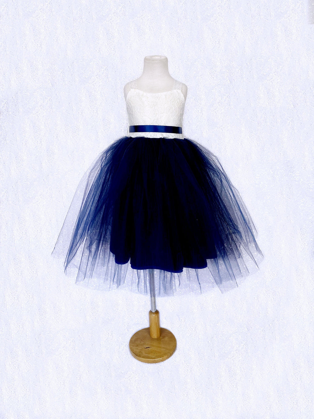 Ivory Lace Navy Blue Tulle 2 Layer Gown