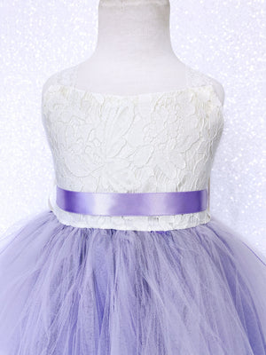 Lilac 2 Layer Tulle Off White Ivory Lace Gown