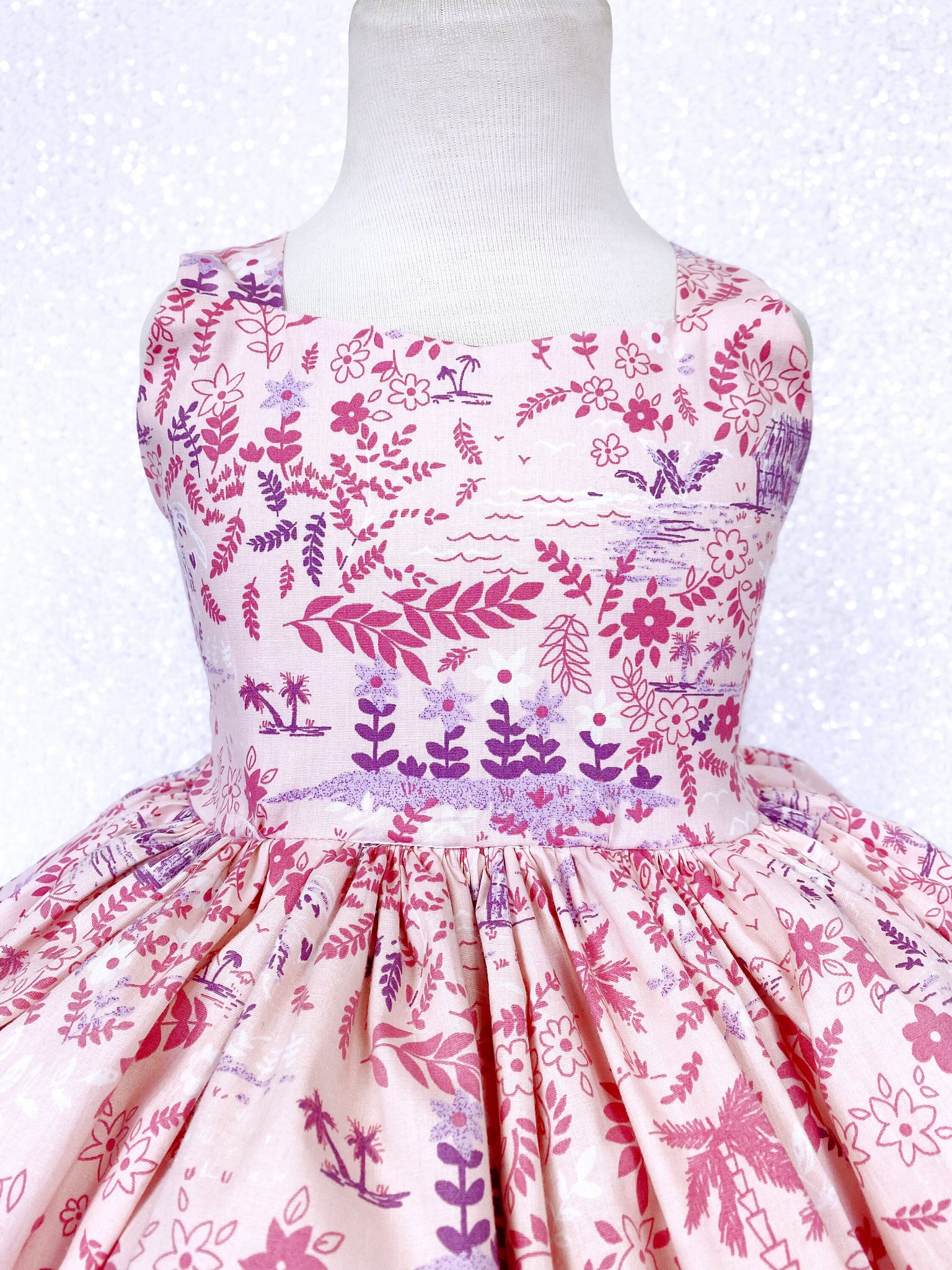 Pink Tropical Patterned Sleeveless Knee Length Dress