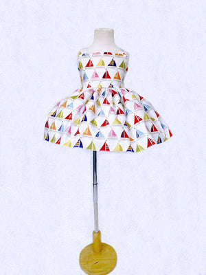 Spring Multi Colored Sailboat White Knee Length Dress