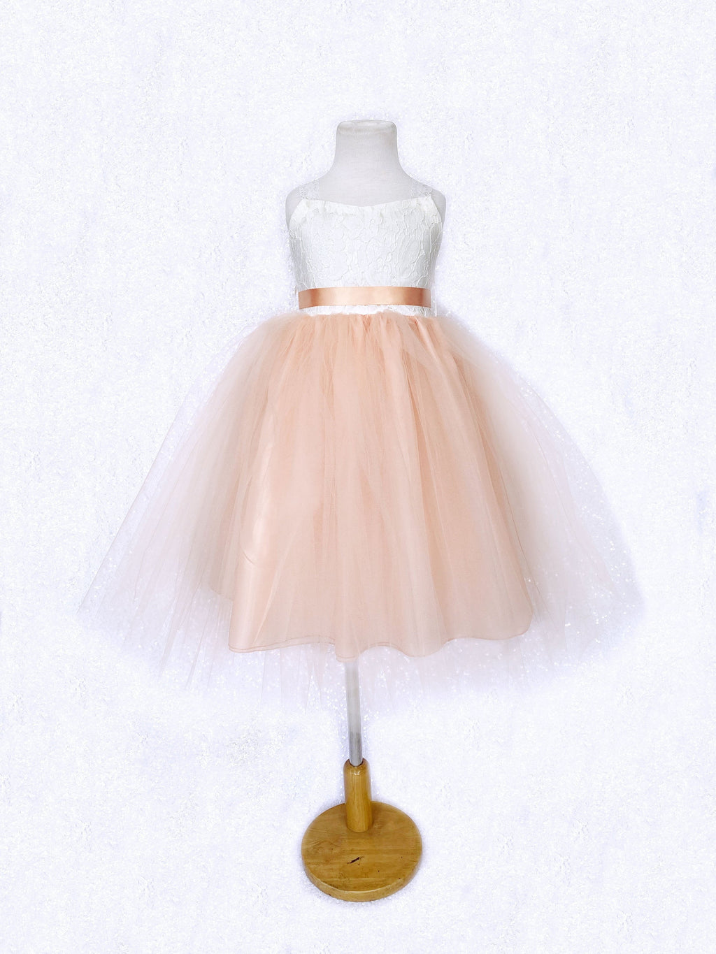 Off White Ivory Lace 2 Layer Peach Tulle Dress