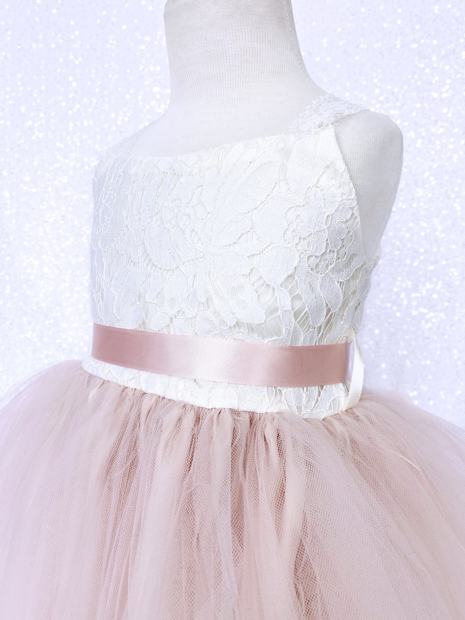 Blush Pink 2 Layer Tulle Ivory Off White Lace Dress