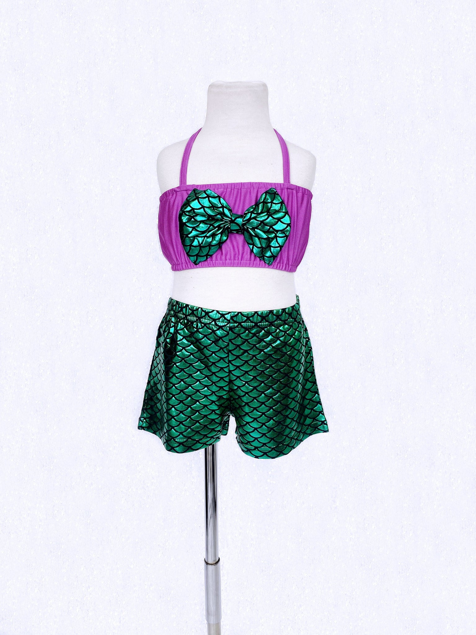 Mermaid Purple Green Girl 3 Piece Swimsuit