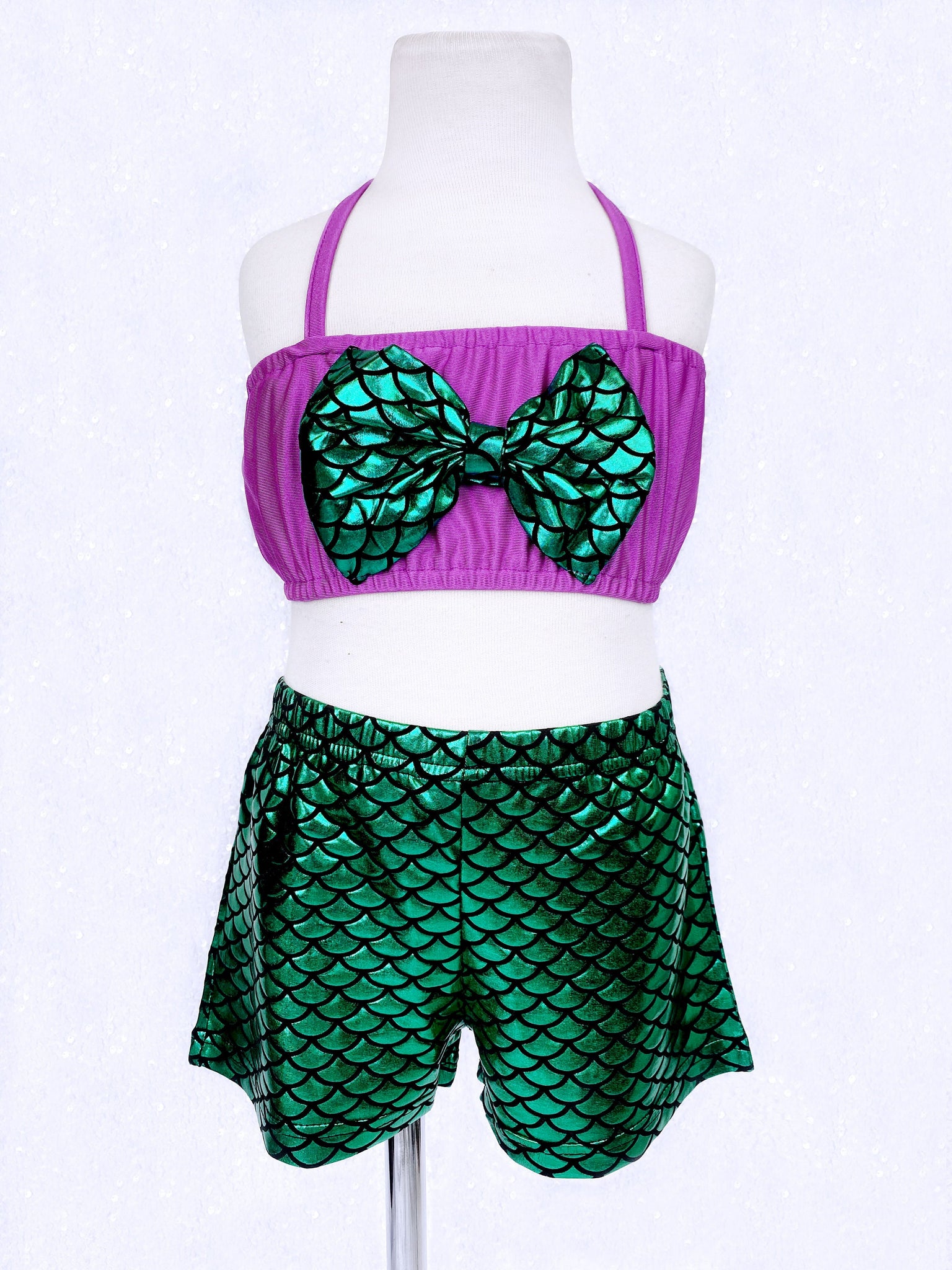 Mermaid Purple Green Girl 3 Piece Swimsuit