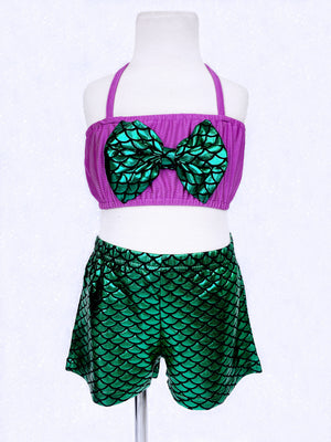 Mermaid Purple Green Girl 3 Piece Swimsuit