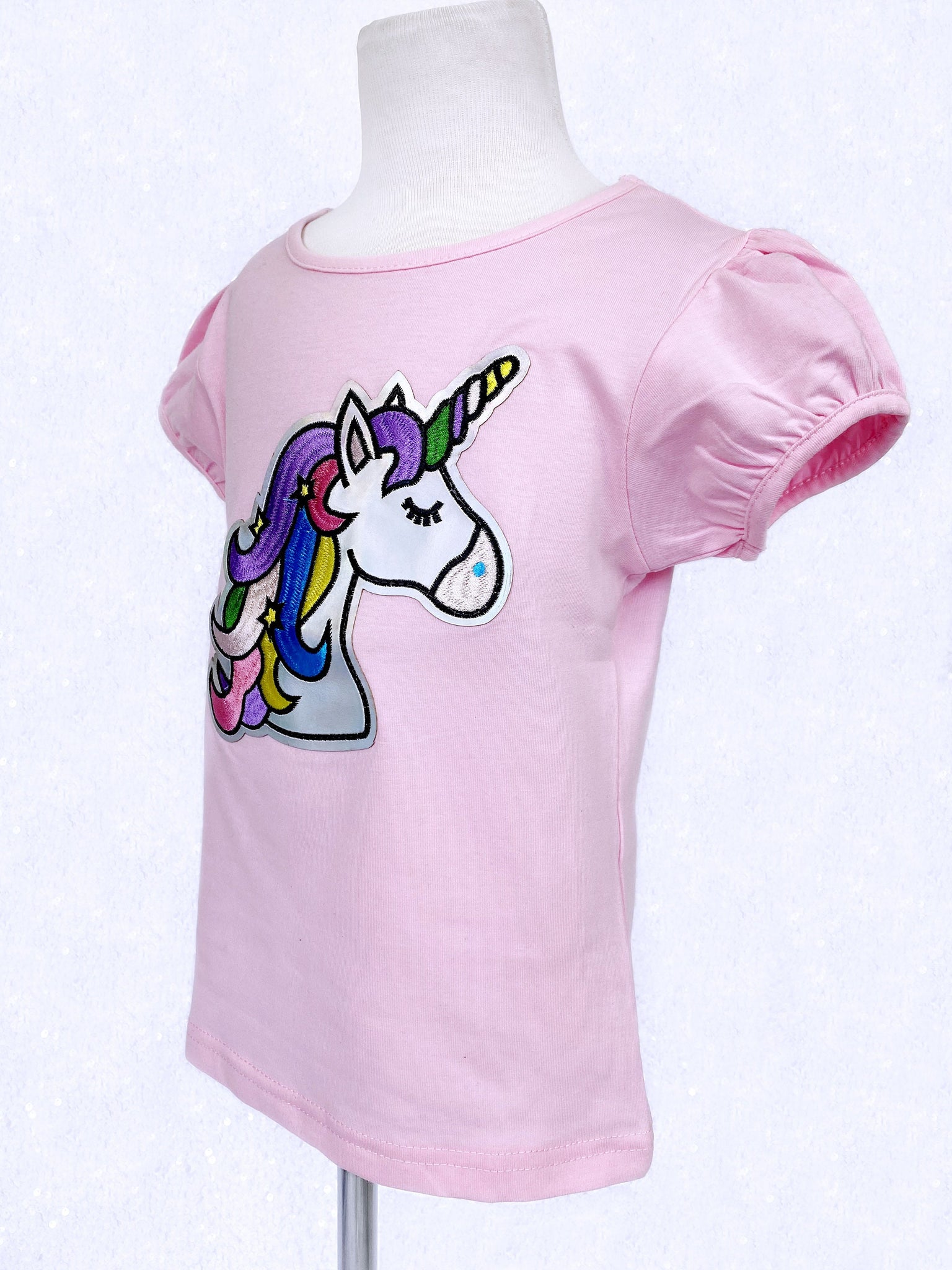 Unicorn Short Sleeve Girl's Shirt Pink Casual Wear