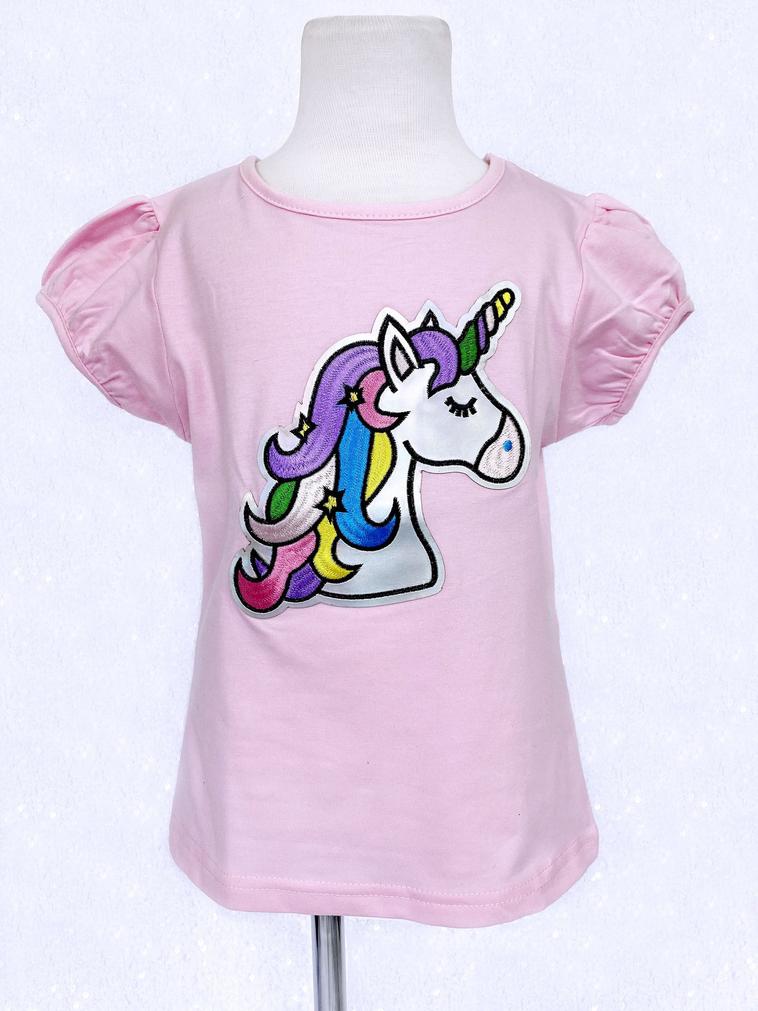 Unicorn Short Sleeve Girl's Shirt Pink Casual Wear