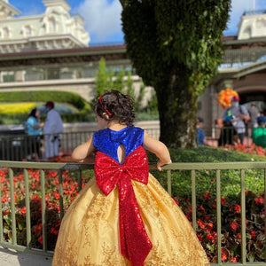 Keyhole Sleeveless Mini Sequin Snow White Inspired Dress Bow