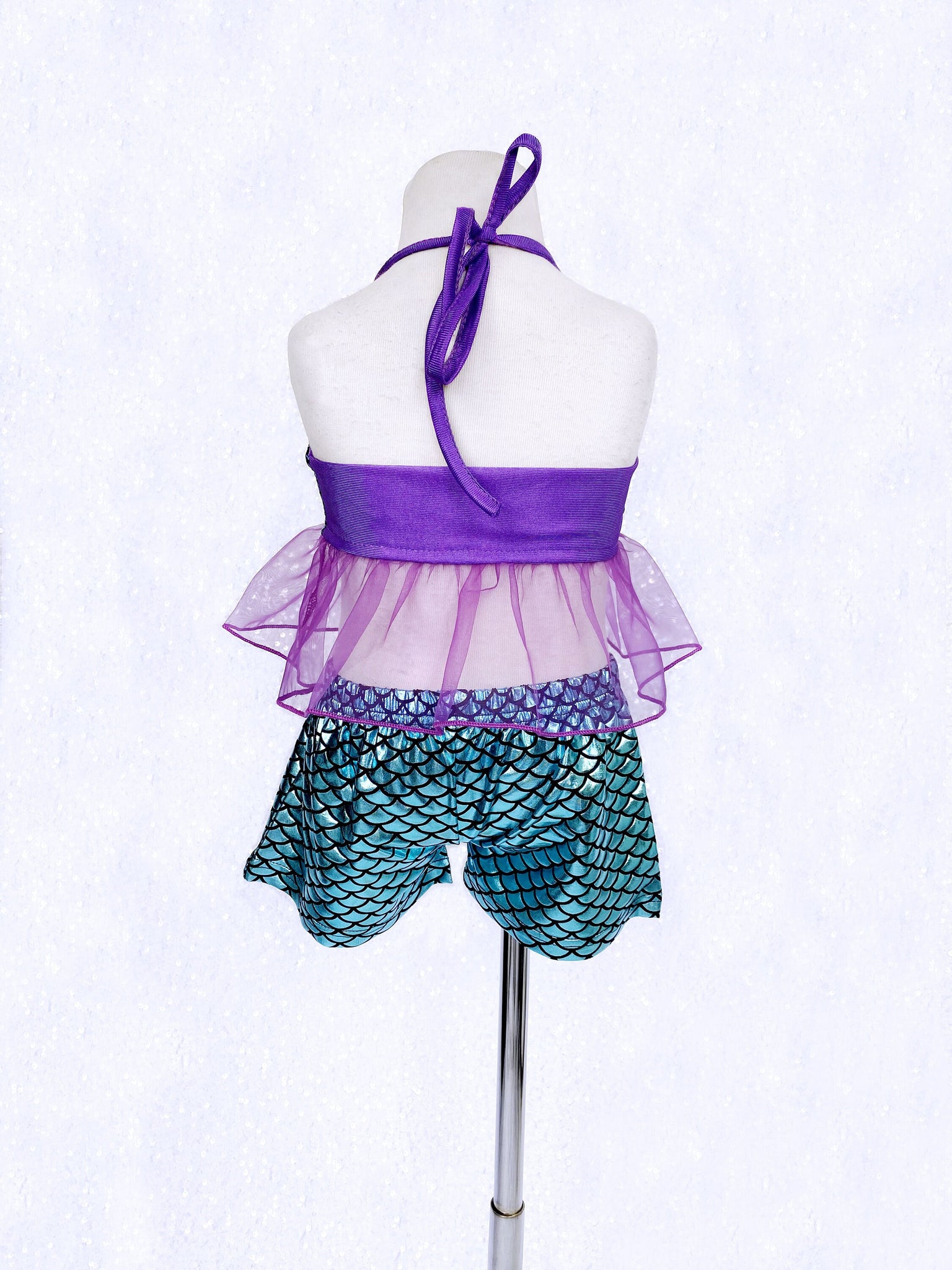 Kid Teal Purple Mermaid 3 Piece Swimsuit Shorts Skirt