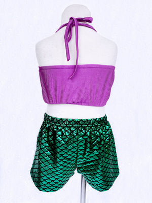 Mermaid Purple Green Girl 3 Piece Swimsuit