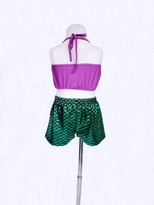 Mermaid Purple Green Girl 3 Piece Swimsuit