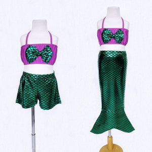 Mermaid Purple Green Girl 3 Piece Swimsuit