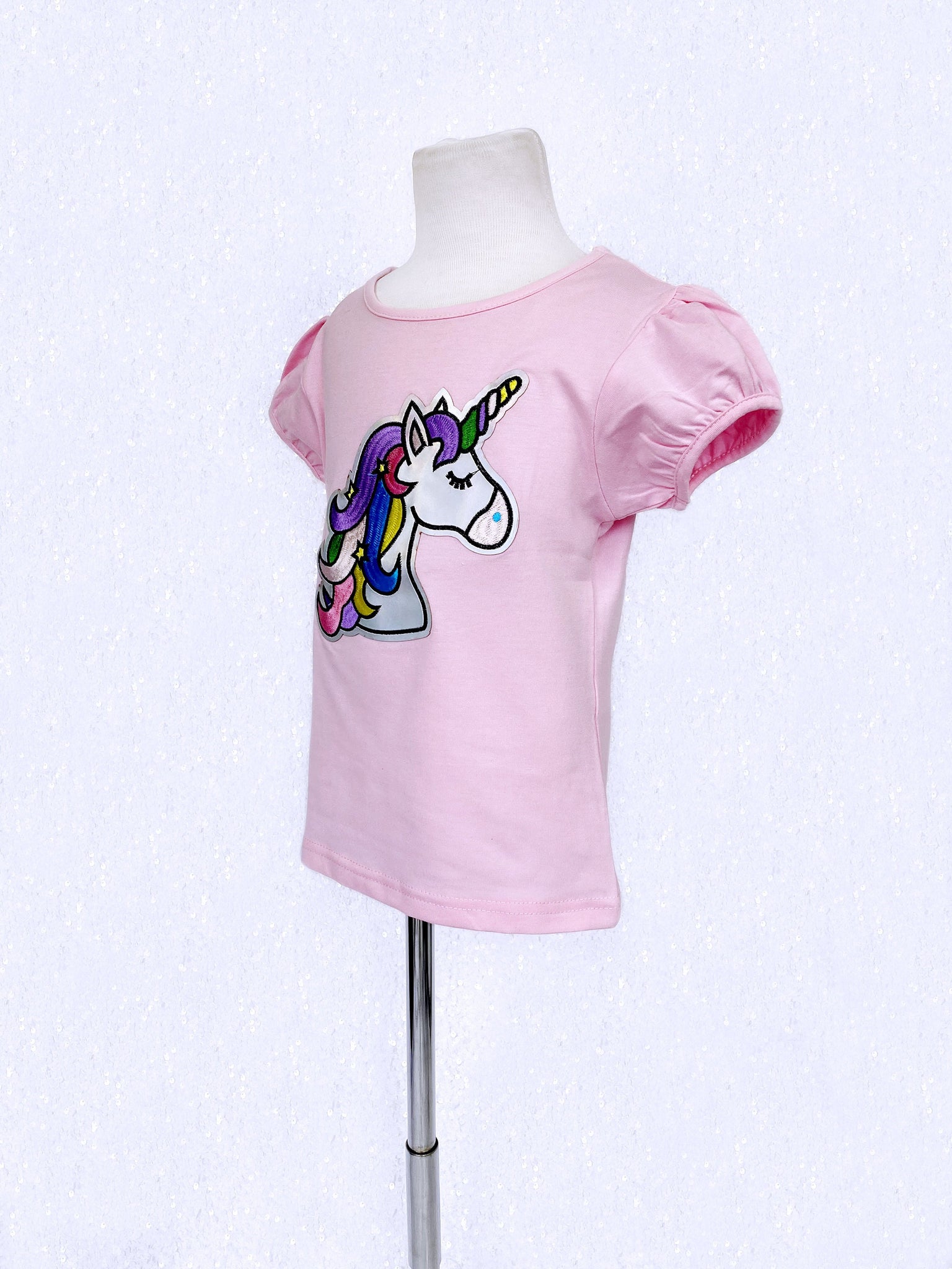 Unicorn Short Sleeve Girl's Shirt Pink Casual Wear