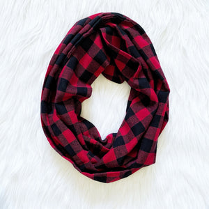 Buffalo Plaid Infinity Scarf Red Black White Black Multi Color Adult Child Scarves