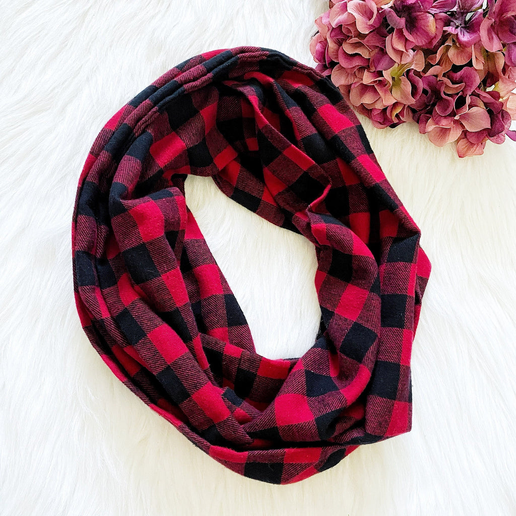 Buffalo Plaid Infinity Scarf Red Black White Black Multi Color Adult Child Scarves