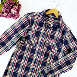 Unisex Plaid Button Up Flannel Adult Shirt Navy Yellow Red