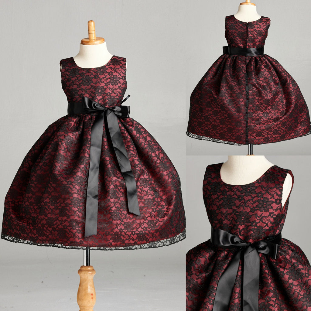 Black Floral Lace Burgundy Lining Gown