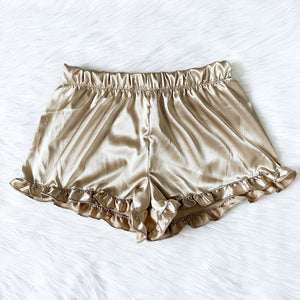 Loungewear Satin Ruffle Trim Pajama Champagne PJ Adult Shorts