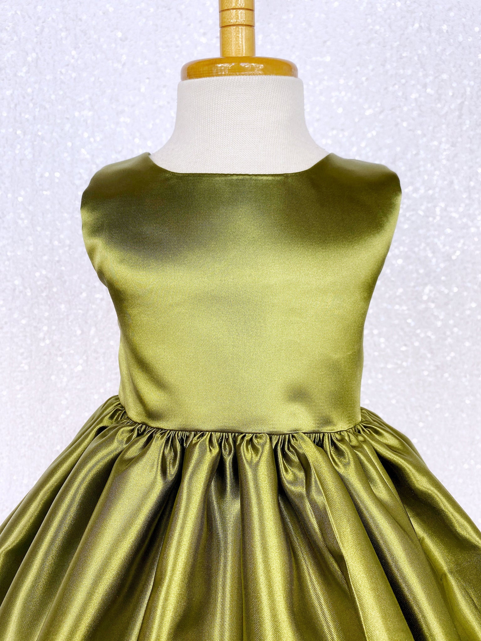 Formal Olive Green Sleeveless Satin Dress