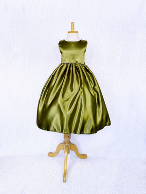 Formal Olive Green Sleeveless Satin Dress