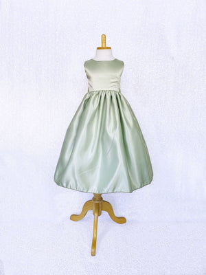 Sleeveless Sage Green Full Satin Gown