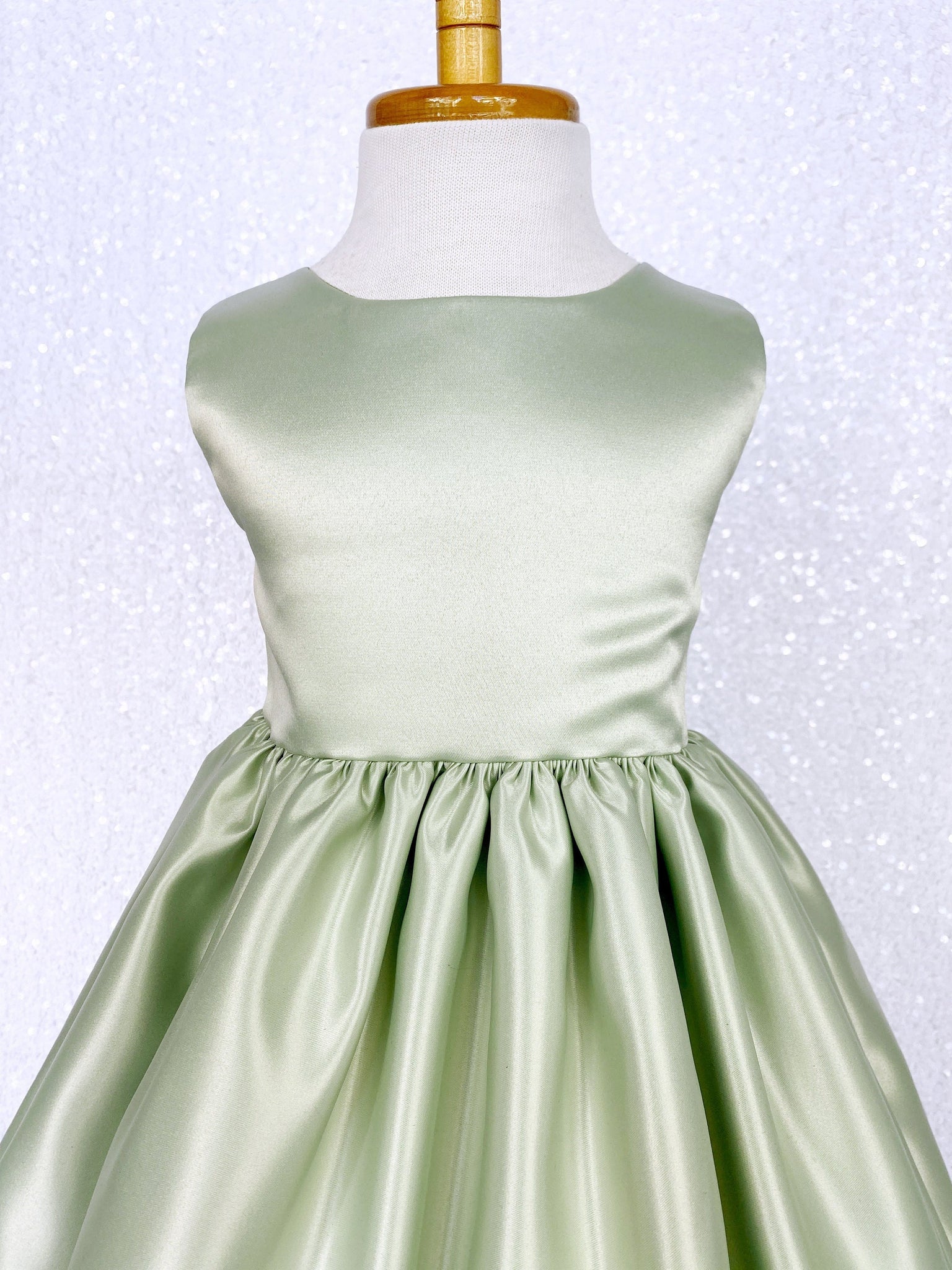 Sleeveless Sage Green Full Satin Gown