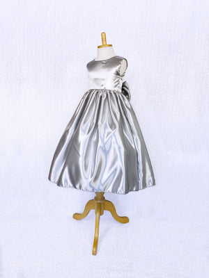 Sleeveless Formal Satin Silver Gown