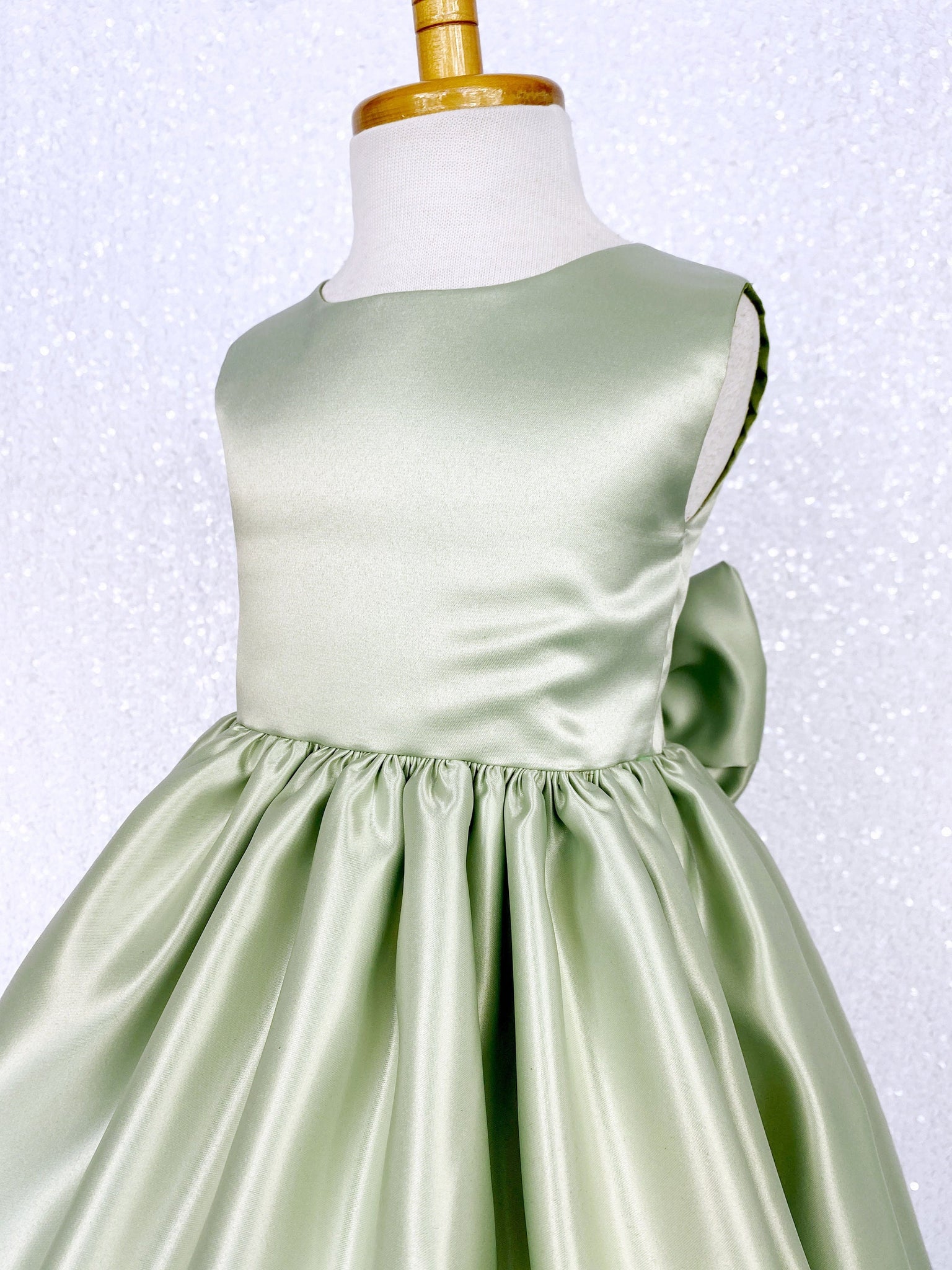 Sleeveless Sage Green Full Satin Gown