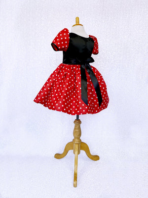 Knee Length Minnie Mouse Inspired Red Black White Polka Dot Dress