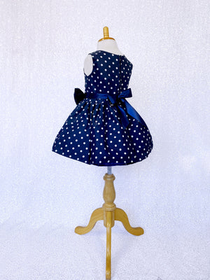 Knee Length Navy White Polka Dot Dress