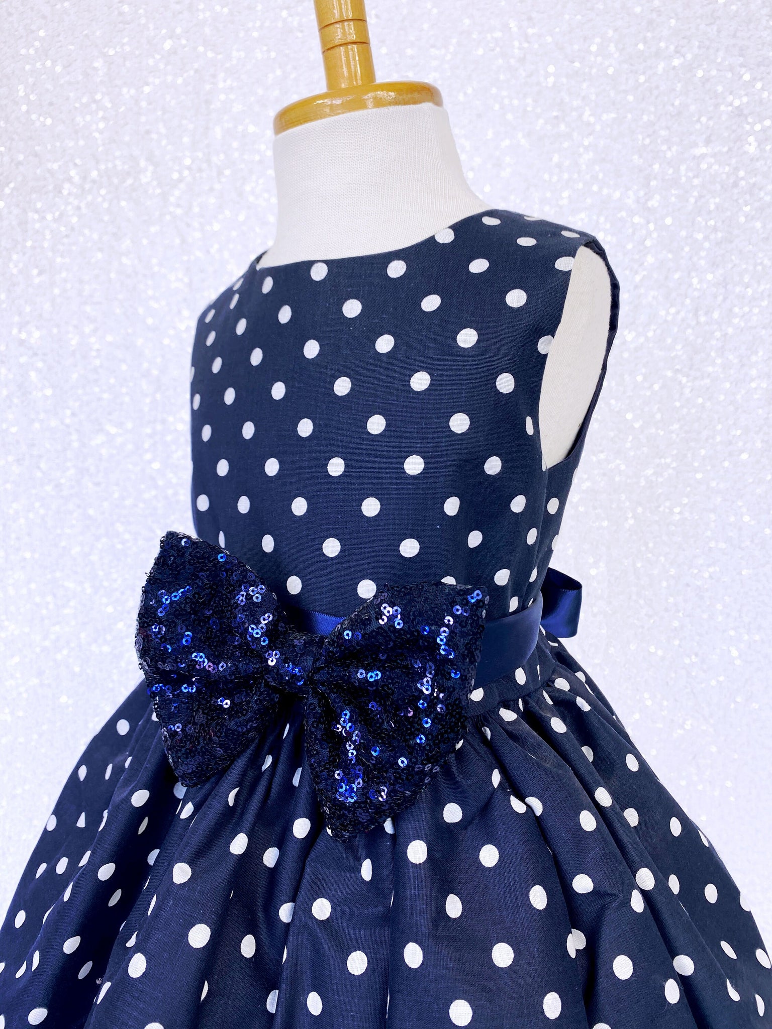 Knee Length Navy White Polka Dot Dress