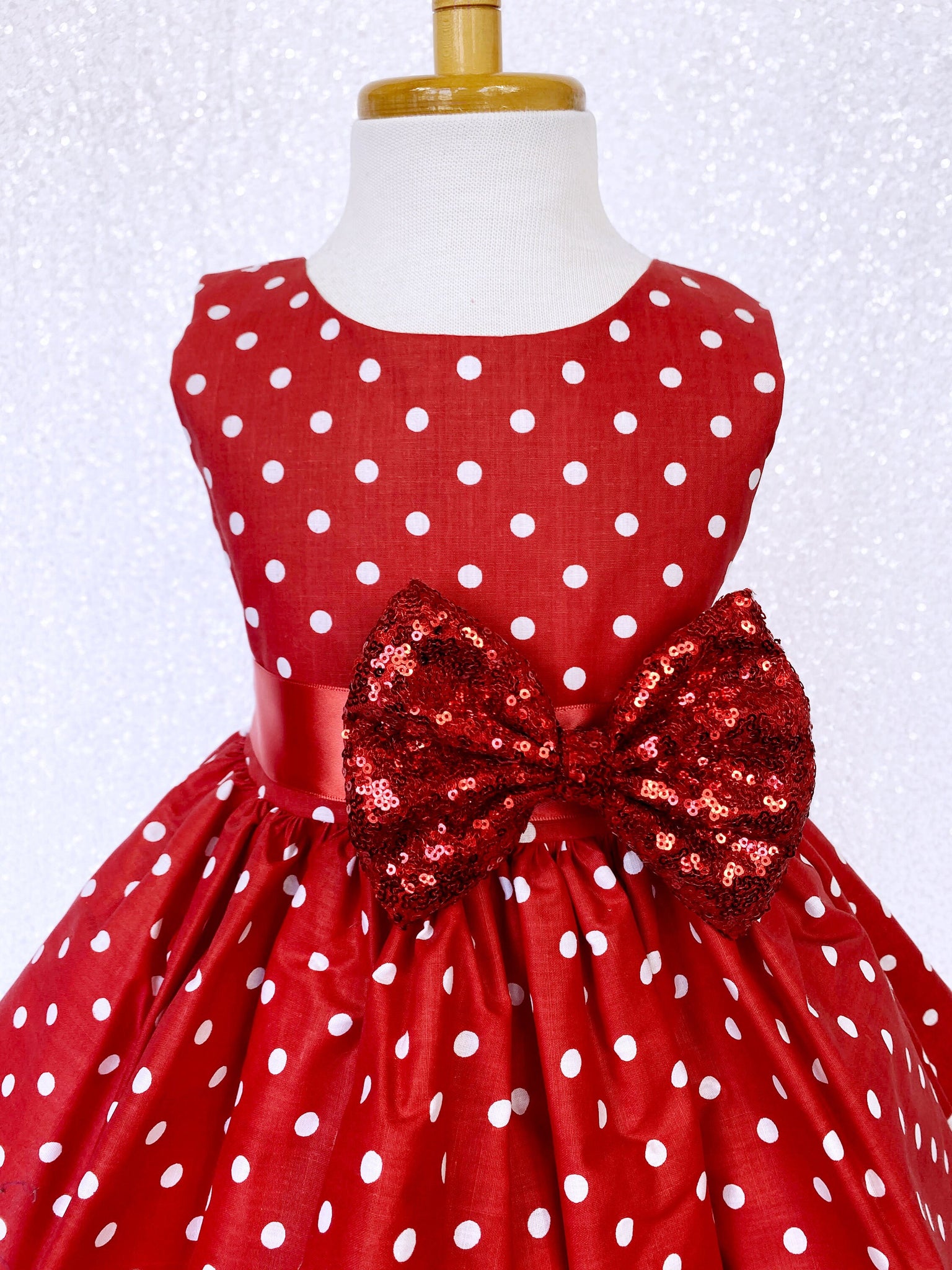 Red White Polka Dot Knee Length Dress