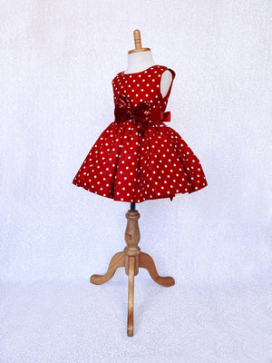 Red White Polka Dot Knee Length Dress